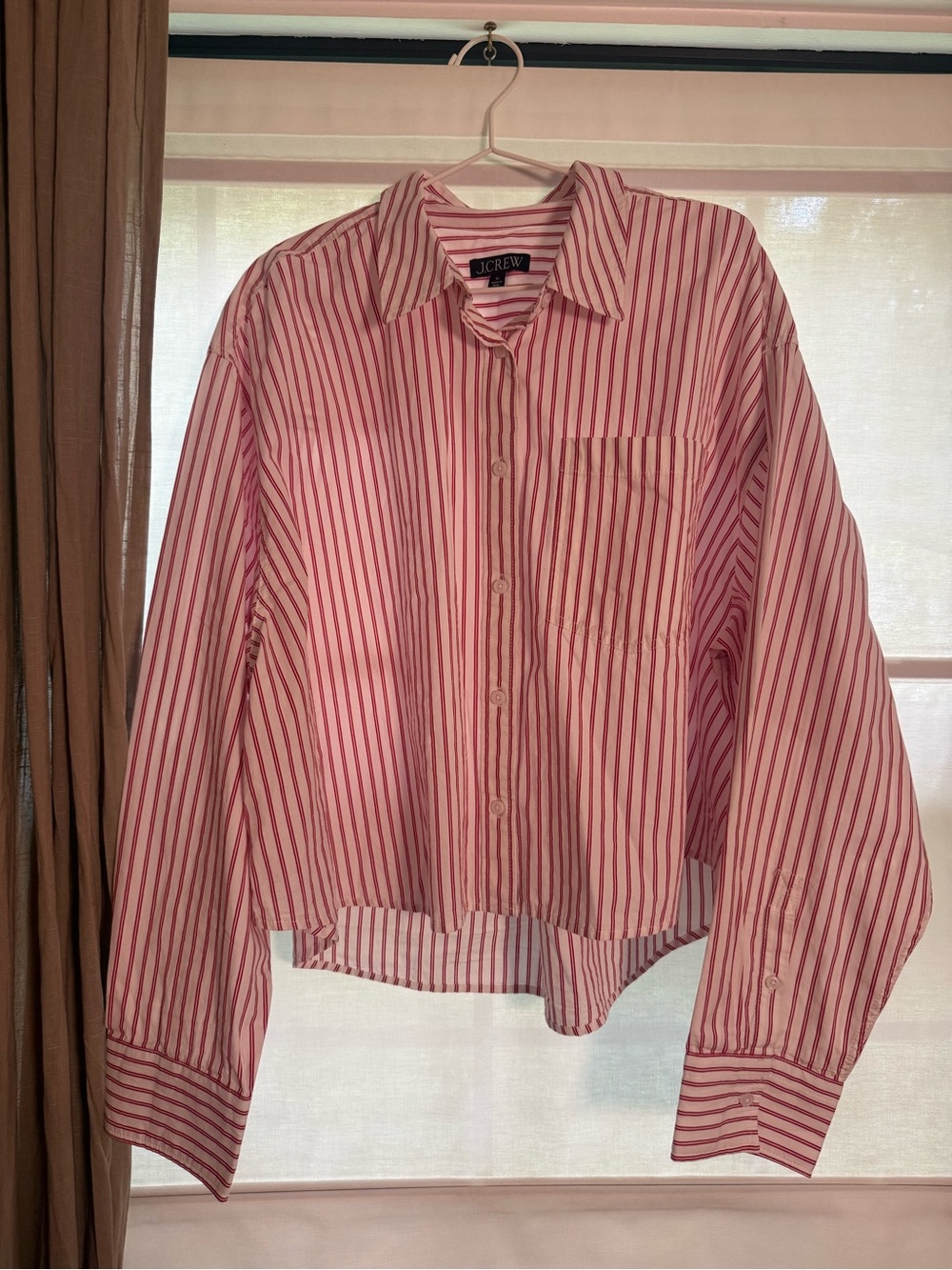 J.Crew cropped red & White Stripe Button-Down Shirt